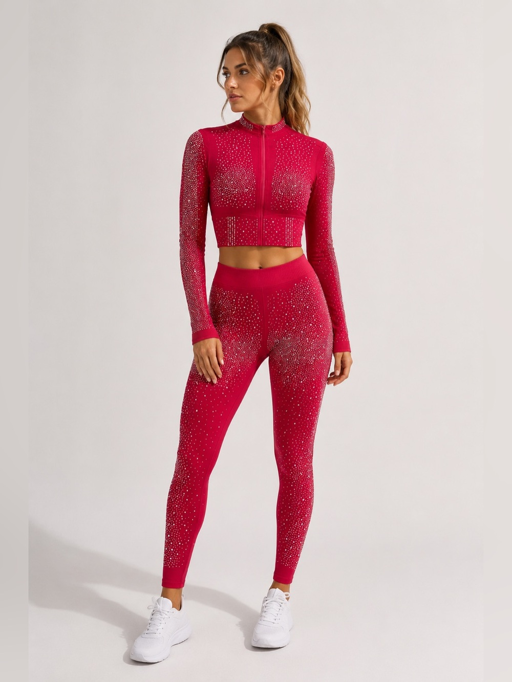 ✨ Radiant Rhinestone 2-Piece Mesh Set – Red ✨ - Picture 2 of 15